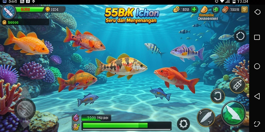 Tangkapan layar gameplay 55RT yang menampilkan aksi Tembak Ikan.