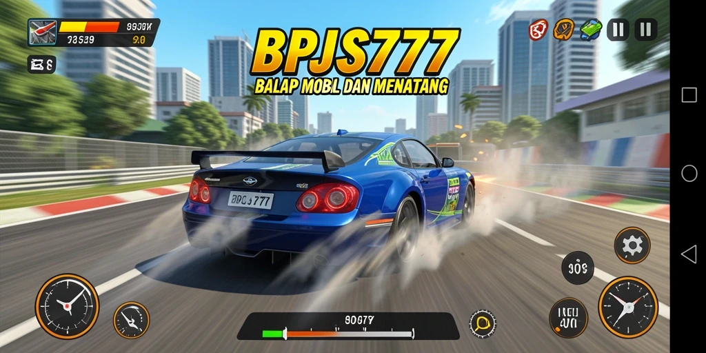 Tangkapan layar gameplay BPJS777 menunjukkan balapan mobil yang mendebarkan.