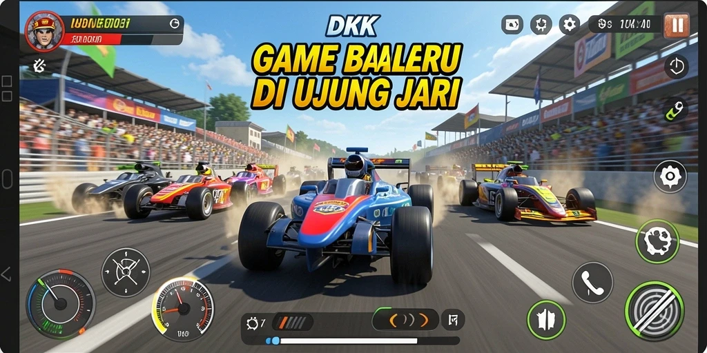 Tampilan aksi balapan seru dalam DKK, siap untuk bersaing.