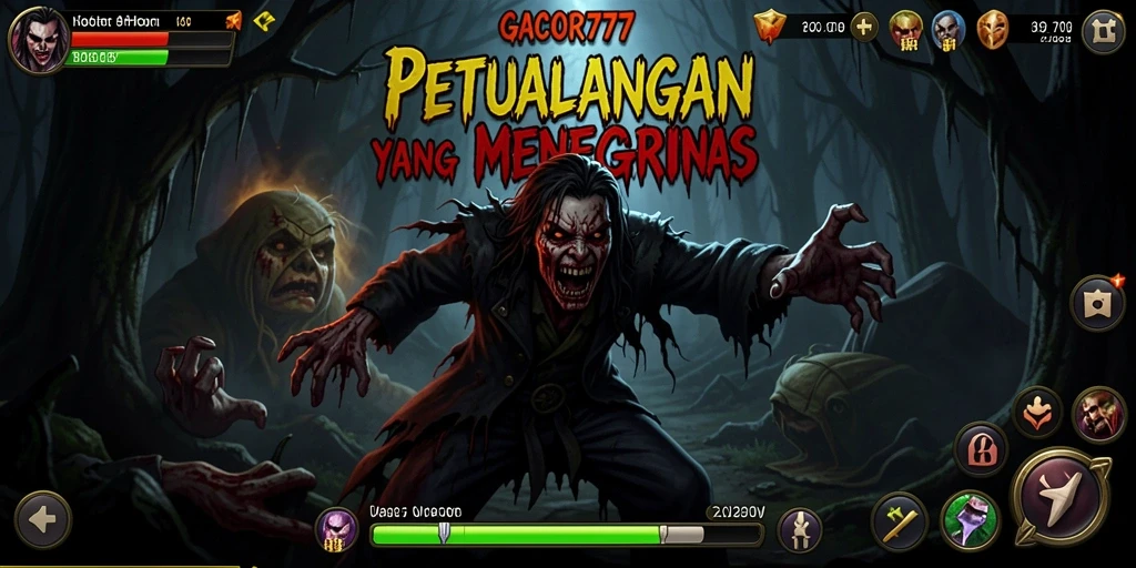 Screenshot gameplay GACOR777 yang menampilkan suasana horor yang mencekam.