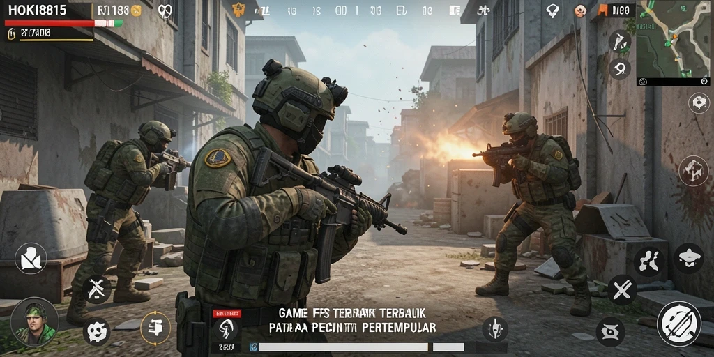 Screenshot gameplay HOKI8815 menampilkan aksi seru di medan perang.