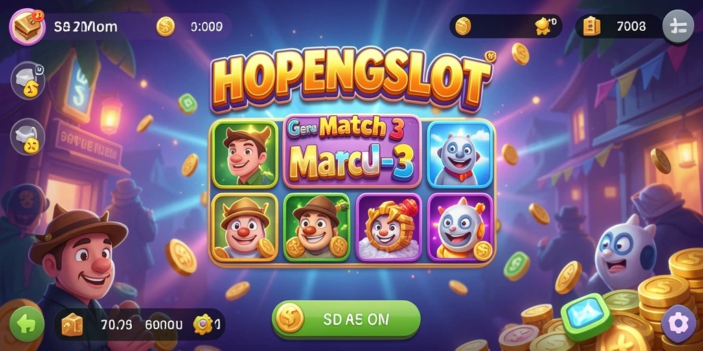Tampilan gameplay seru di HOPENGSLOT dengan simbol berwarna-warni.