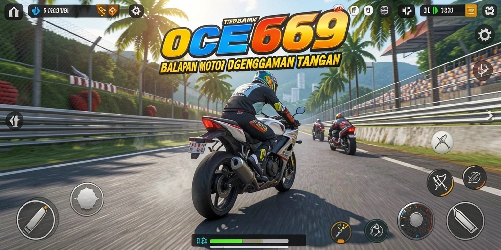 Tampilan gameplay balapan motor yang menarik dan mendebarkan di OCE69.