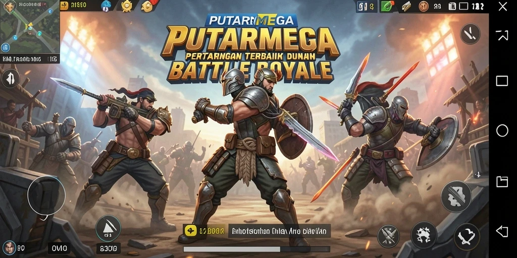 Screenshot utama PUTARMEGA menampilkan serunya gameplay Battle Royale.